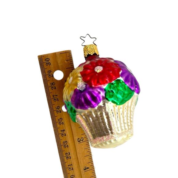 OWC Blown Glass Christmas Ornament Basket of Flowers Made in Germany VTG EUC - Picture 4 of 5